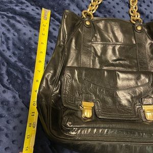 Vintage Y2K COACH Poppy Camelia 17924 Black Leather Tote Shoulder Bag Purse